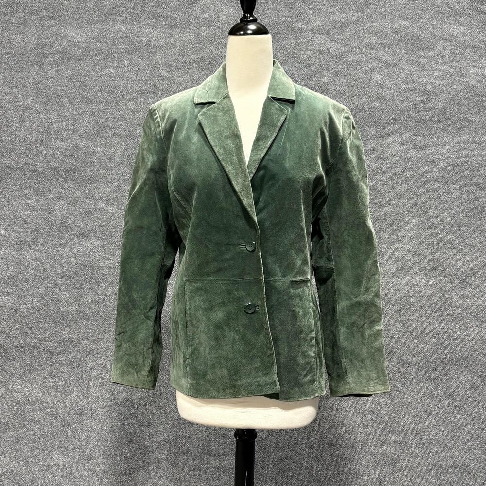 Siena Jacket Womens 10 Green Leather Button Front Lined Classic Blazer Career